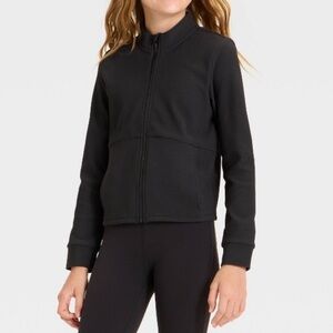 All in Motion Girls' Black Ribbed Full-Zip Jacket NWT